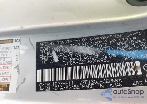 2006 Toyota Corolla Le z USA, uszkodzony, nr VIN JTDBR32E260099521